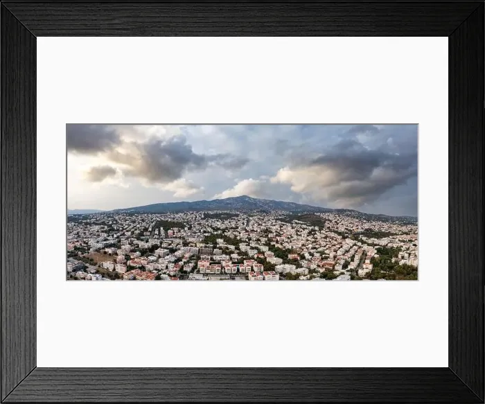 Framed Print : Sunset over Athens, Greece. Aerial drone panoramic view from Penteli mount Framed Print : Sunset over Athens, Greece. Aerial drone panoramic view from Penteli mount