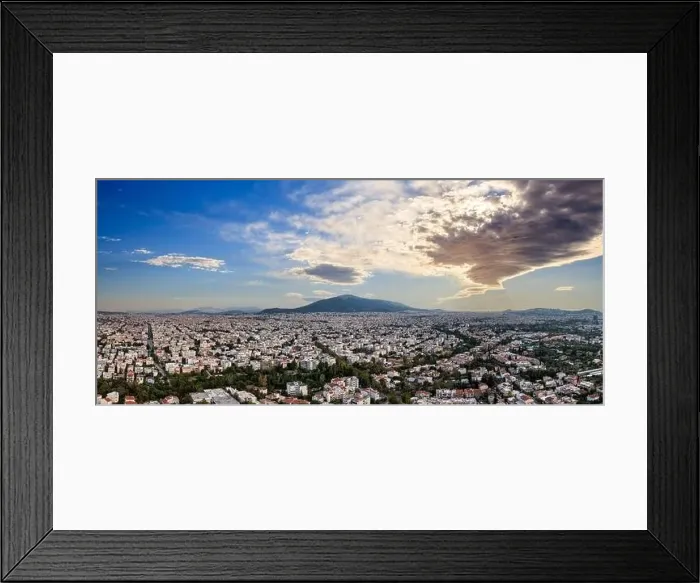 Framed Print : Sunset over Athens, Greece. Aerial drone panoramic view from Penteli mount Framed Print : Sunset over Athens, Greece. Aerial drone panoramic view from Penteli mount