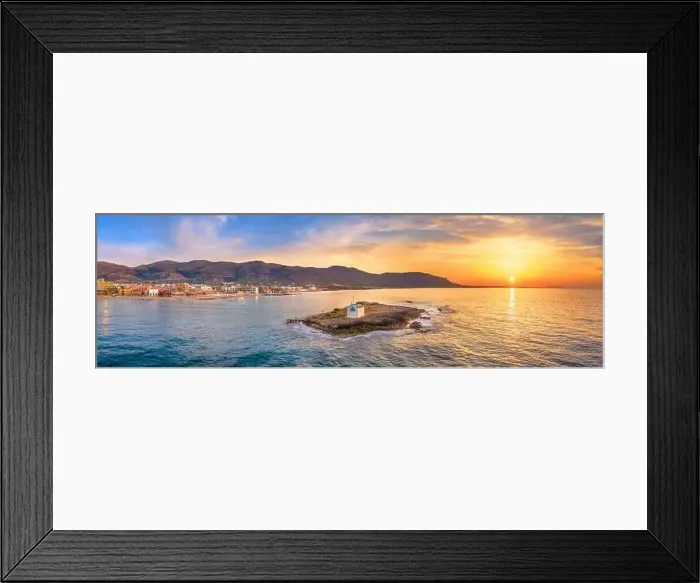 Framed Print : An old white church in a small island at sunset in Malia, Crete, Greece Framed Print : An old white church in a small island at sunset in Malia, Crete, Greece