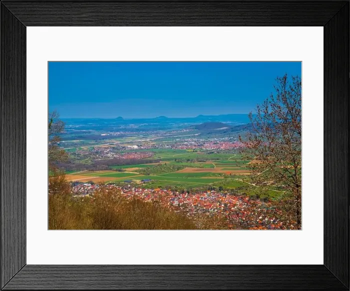 Framed Print : Germany, Panorama aerial drone view above roofs of houses of village dettingen in swabian alb nature landscape near Framed Print : Germany, Panorama aerial drone view above roofs of houses of village dettingen in swabian alb nature landscape near