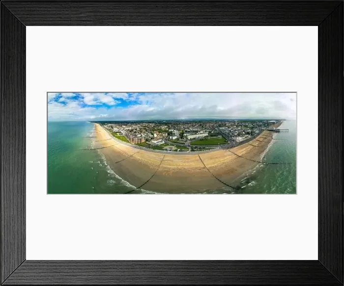 Framed Print : Panoramic aerial done view of Bognor Regis beach, West Sussex, England UK Framed Print : Panoramic aerial done view of Bognor Regis beach, West Sussex, England UK