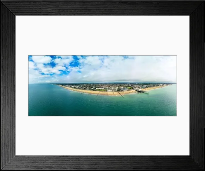 Framed Print : Panoramic aerial done view of Bognor Regis beach, West Sussex, England UK Framed Print : Panoramic aerial done view of Bognor Regis beach, West Sussex, England UK
