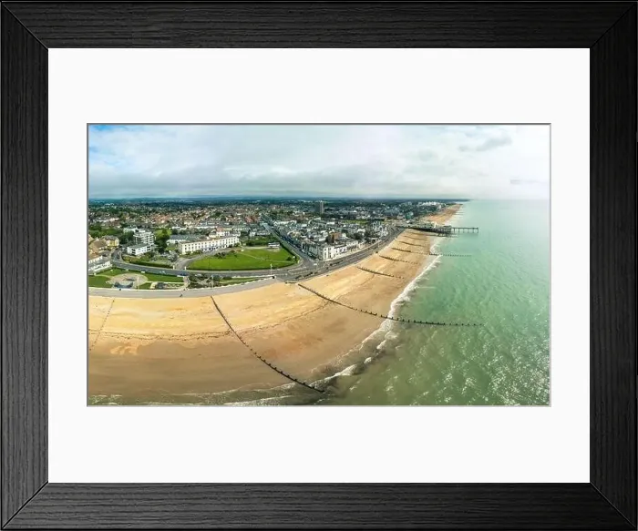 Framed Print : Panoramic aerial done view of Bognor Regis beach, West Sussex, England UK Framed Print : Panoramic aerial done view of Bognor Regis beach, West Sussex, England UK