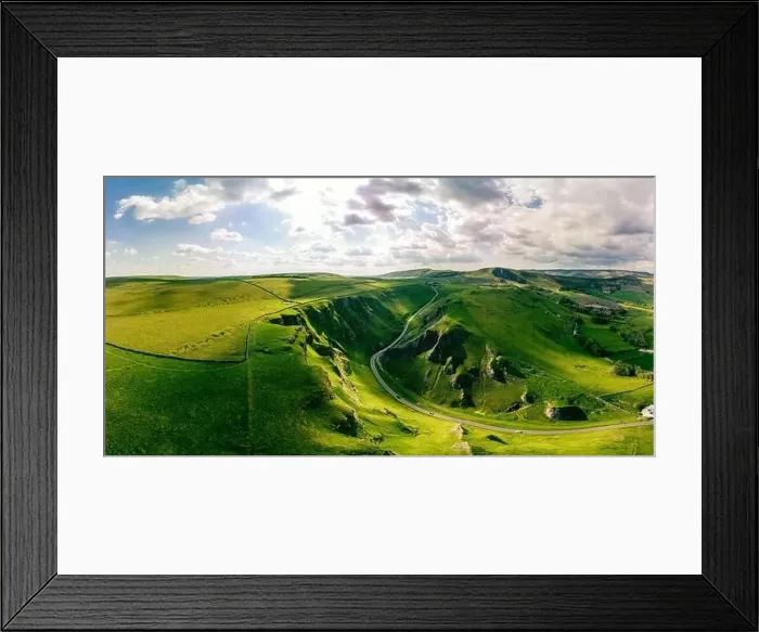 Framed Print : Drone view of Winnats Pass, Peak District National Park, Derbyshire, England, UK Framed Print : Drone view of Winnats Pass, Peak District National Park, Derbyshire, England, UK