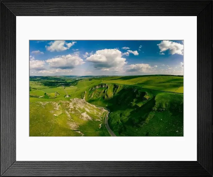 Framed Print : Drone view of Winnats Pass, Peak District National Park, Derbyshire, England, UK Framed Print : Drone view of Winnats Pass, Peak District National Park, Derbyshire, England, UK