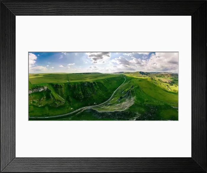 Framed Print : Drone view of Winnats Pass, Peak District National Park, Derbyshire, England, UK Framed Print : Drone view of Winnats Pass, Peak District National Park, Derbyshire, England, UK
