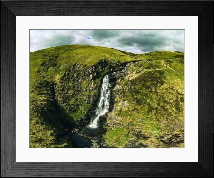 Framed Print : Aerial view of The Grey Mare's Tail, a waterfall near Moffat, Scotland Framed Print : Aerial view of The Grey Mare's Tail, a waterfall near Moffat, Scotland