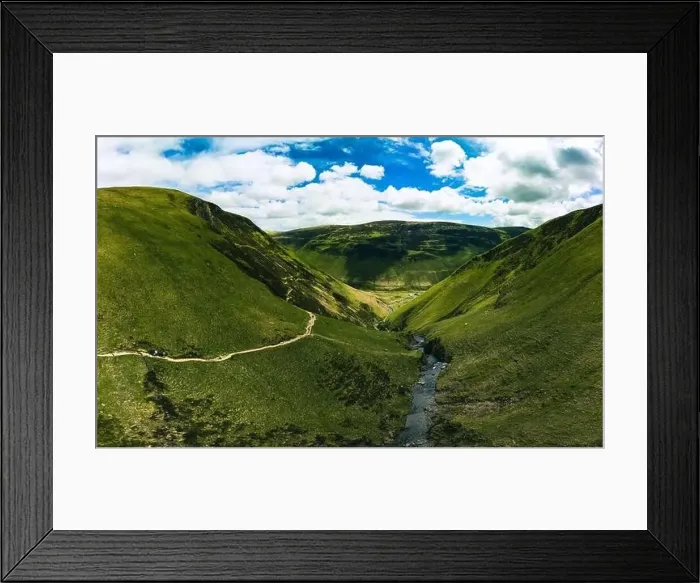 Framed Print : Aerial view of The Grey Mare's Tail, a waterfall near Moffat, Scotland Framed Print : Aerial view of The Grey Mare's Tail, a waterfall near Moffat, Scotland