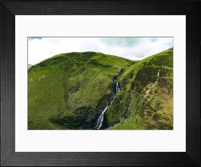 Framed Print : Aerial view of The Grey Mare's Tail, a waterfall near Moffat, Scotland Framed Print : Aerial view of The Grey Mare's Tail, a waterfall near Moffat, Scotland