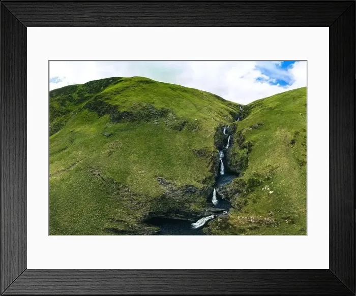 Framed Print : Aerial view of The Grey Mare's Tail, a waterfall near Moffat, Scotland Framed Print : Aerial view of The Grey Mare's Tail, a waterfall near Moffat, Scotland