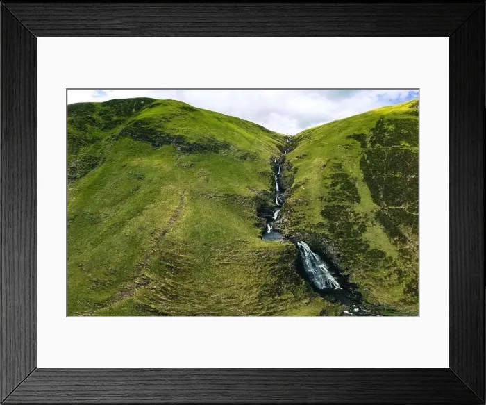Framed Print : Aerial view of The Grey Mare's Tail, a waterfall near Moffat, Scotland Framed Print : Aerial view of The Grey Mare's Tail, a waterfall near Moffat, Scotland