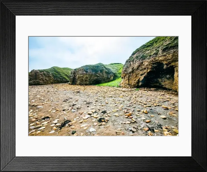 Framed Print : Sunny Cliffs and beach at Blackhall Rocks and Cromdon Dene Beach Framed Print : Sunny Cliffs and beach at Blackhall Rocks and Cromdon Dene Beach