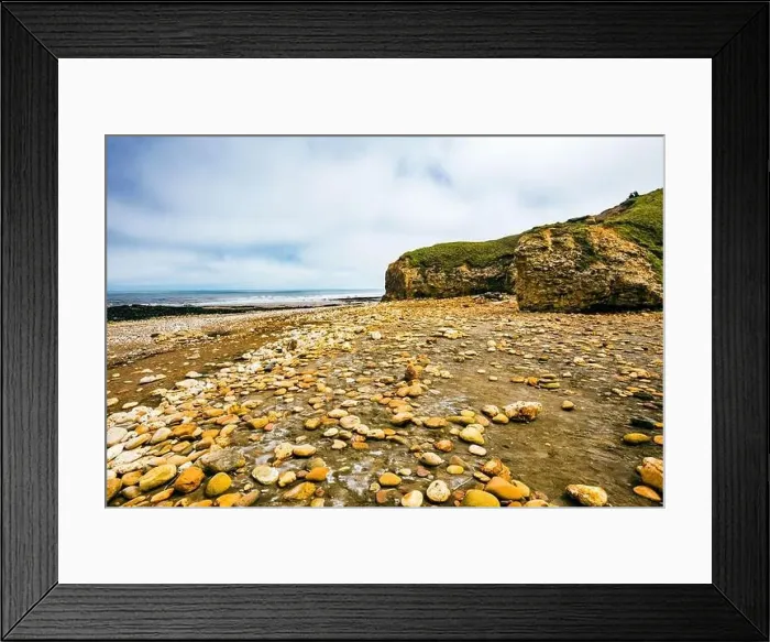 Framed Print : Sunny Cliffs and beach at Blackhall Rocks and Cromdon Dene Beach Framed Print : Sunny Cliffs and beach at Blackhall Rocks and Cromdon Dene Beach