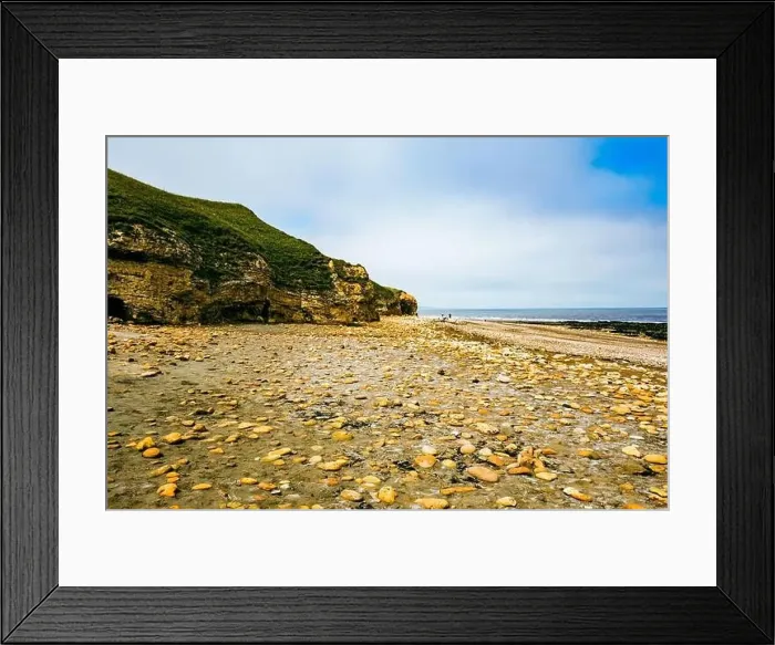 Framed Print : Sunny Cliffs and beach at Blackhall Rocks and Cromdon Dene Beach Framed Print : Sunny Cliffs and beach at Blackhall Rocks and Cromdon Dene Beach
