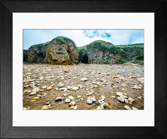 Framed Print : Sunny Cliffs and beach at Blackhall Rocks and Cromdon Dene Beach Framed Print : Sunny Cliffs and beach at Blackhall Rocks and Cromdon Dene Beach