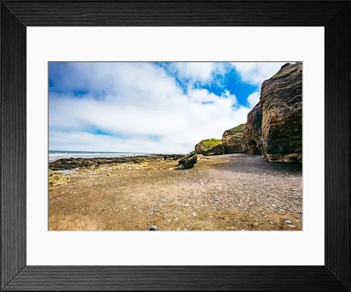 Framed Print : Sunny Cliffs and beach at Blackhall Rocks and Cromdon Dene Beach Framed Print : Sunny Cliffs and beach at Blackhall Rocks and Cromdon Dene Beach