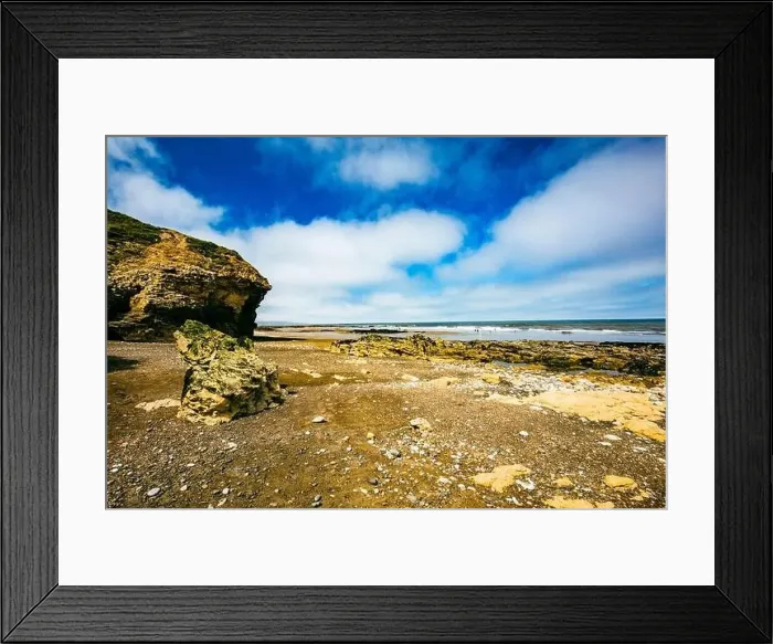 Framed Print : Sunny Cliffs and beach at Blackhall Rocks and Cromdon Dene Beach Framed Print : Sunny Cliffs and beach at Blackhall Rocks and Cromdon Dene Beach