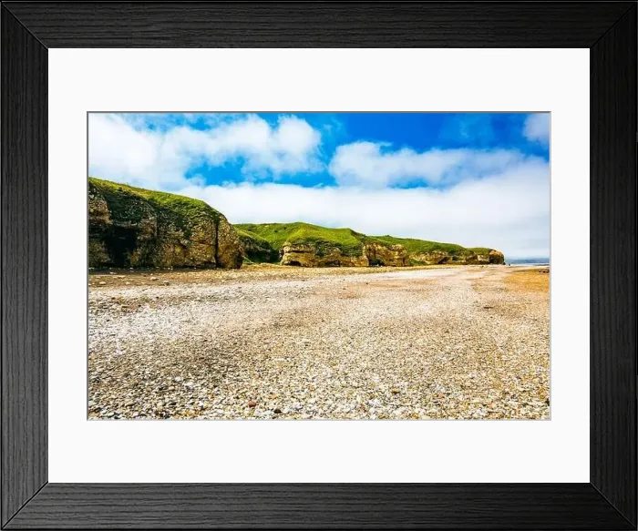 Framed Print : Sunny Cliffs and beach at Blackhall Rocks and Cromdon Dene Beach Framed Print : Sunny Cliffs and beach at Blackhall Rocks and Cromdon Dene Beach