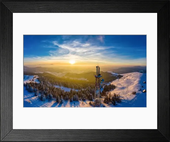 Framed Print : Beautiful winter nature aerial sunset in the Carpathian Mountains, Evening beauty inspiration landscape background Framed Print : Beautiful winter nature aerial sunset in the Carpathian Mountains, Evening beauty inspiration landscape background