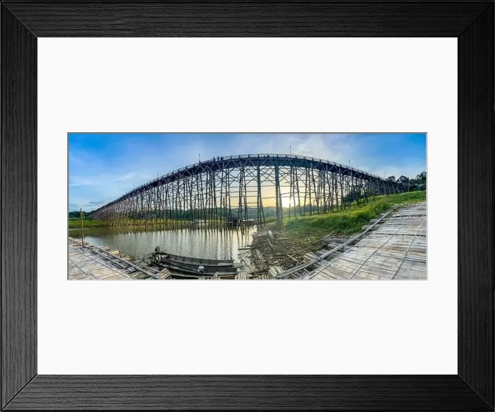 Framed Print : Mon Bridge, old wooden bridge at sunset in Sangkhlaburi, Kanchanaburi, Thailand Framed Print : Mon Bridge, old wooden bridge at sunset in Sangkhlaburi, Kanchanaburi, Thailand
