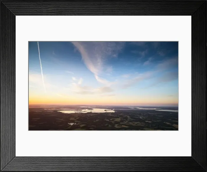 Framed Print : Peaceful natural lake background aerial drone view