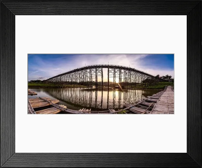Framed Print : Mon Bridge, old wooden bridge at sunset in Sangkhlaburi, Kanchanaburi, Thailand, south east asia Framed Print : Mon Bridge, old wooden bridge at sunset in Sangkhlaburi, Kanchanaburi, Thailand, south east asia