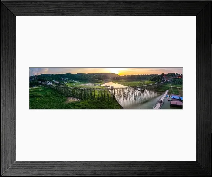 Framed Print : Mon Bridge, old wooden bridge at sunset in Sangkhlaburi, Kanchanaburi, Thailand, south east asia Framed Print : Mon Bridge, old wooden bridge at sunset in Sangkhlaburi, Kanchanaburi, Thailand, south east asia