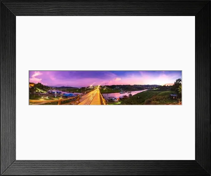Framed Print : Mon Bridge, old wooden bridge at sunset in Sangkhlaburi, Kanchanaburi, Thailand, south east asia Framed Print : Mon Bridge, old wooden bridge at sunset in Sangkhlaburi, Kanchanaburi, Thailand, south east asia