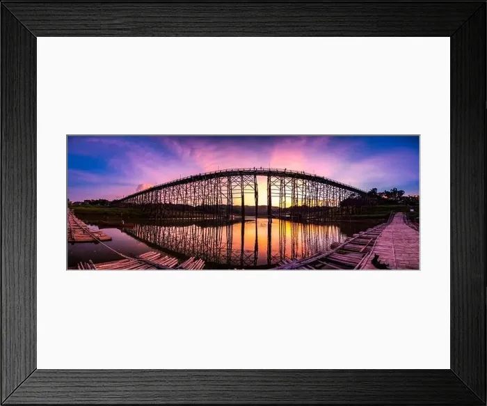 Framed Print : Mon Bridge, old wooden bridge at sunset in Sangkhlaburi, Kanchanaburi, Thailand Framed Print : Mon Bridge, old wooden bridge at sunset in Sangkhlaburi, Kanchanaburi, Thailand
