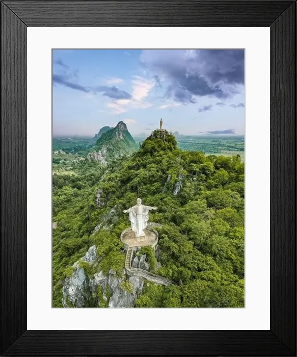 Framed Print : Aerial view of Don Sai, Christ Redeemer statue, in Ratchaburi, Thailand, south east asia Framed Print : Aerial view of Don Sai, Christ Redeemer statue, in Ratchaburi, Thailand, south east asia
