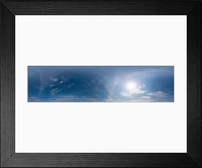 Framed Print : Dark blue sunset sky pano with Cirrus clouds