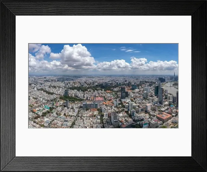 Framed Print : Panorama photo of Saigon downtown in a summer day Framed Print : Panorama photo of Saigon downtown in a summer day