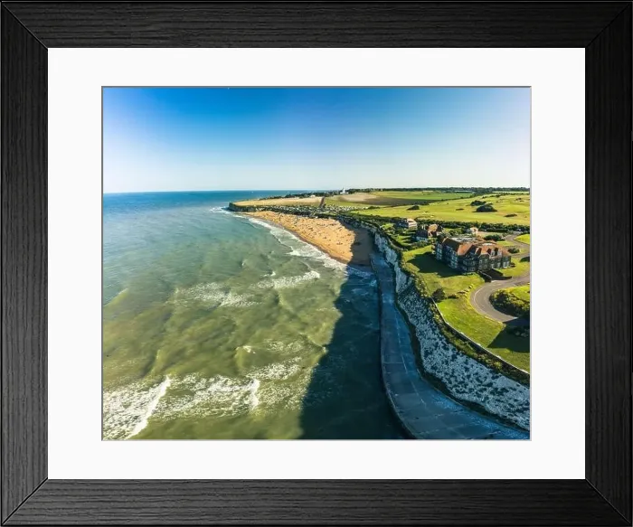 Framed Print : Drone aerial view of the beach and white cliffs, Margate, England, UK Framed Print : Drone aerial view of the beach and white cliffs, Margate, England, UK
