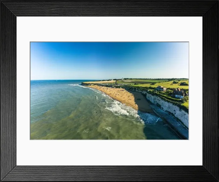 Framed Print : Drone aerial view of the beach and white cliffs, Margate, England, UK Framed Print : Drone aerial view of the beach and white cliffs, Margate, England, UK