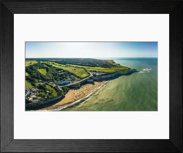 Framed Print : Drone aerial view of the beach and white cliffs, Margate, England, UK Framed Print : Drone aerial view of the beach and white cliffs, Margate, England, UK