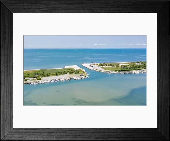 Framed Print : aerial view of Lion Head Beach Association and Clearwater Beach, East Hampton, NY