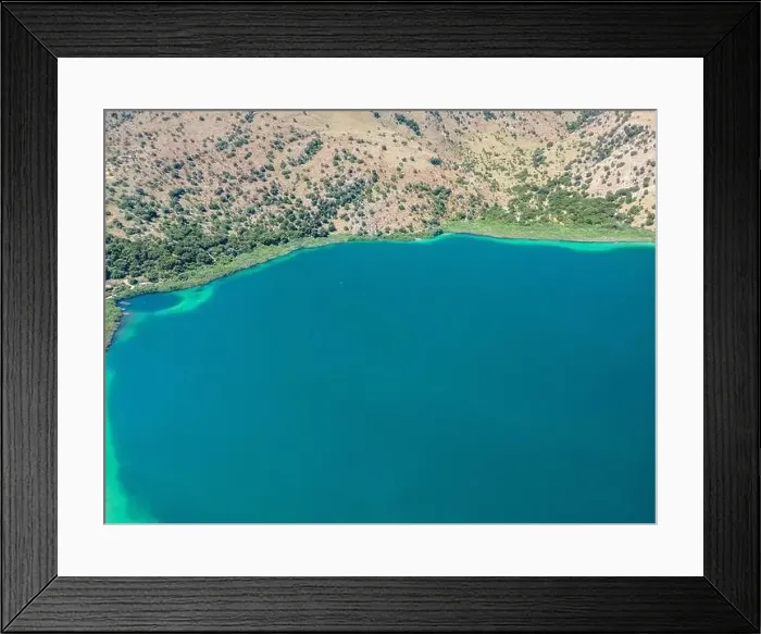 Framed Print : Aerial top view by drone of Kournas lake on Crete island. Greece