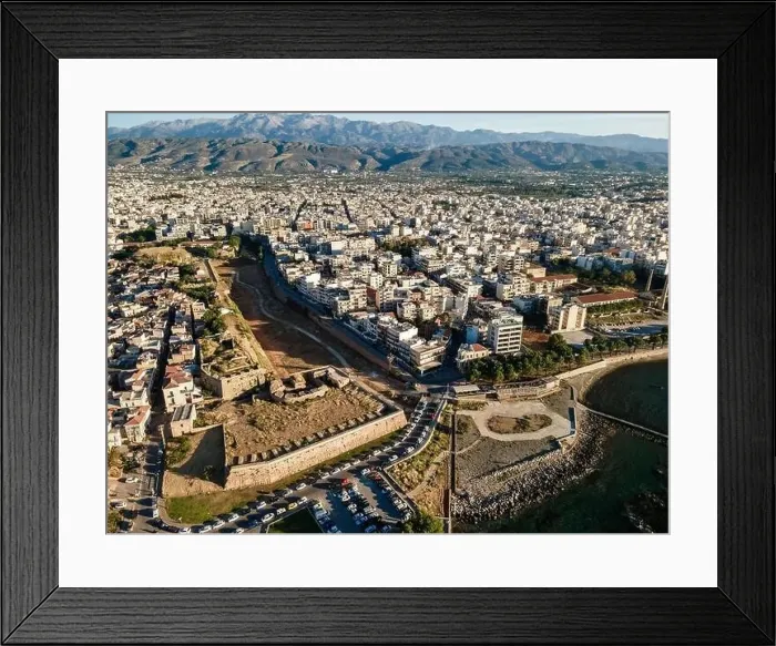 Framed Print : Aerial top view by drone of Chania city, Crete island, Greece Framed Print : Aerial top view by drone of Chania city, Crete island, Greece