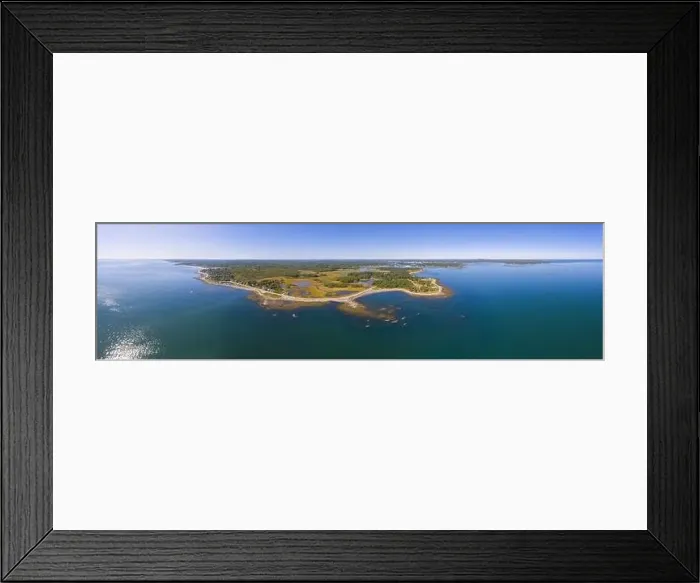Framed Print : Odiorne Point and coast aerial view panorama in summer in Odiorne Point State Park in town of Rye