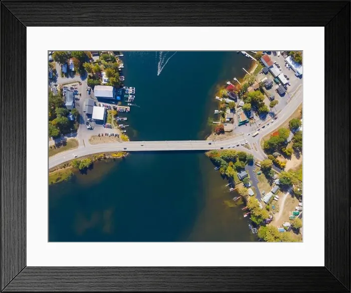 Framed Print : Top view of Lake Winnisquam and US Route 3 bridge between town of Belmont and Sanbornton in New Hampshire NH, USA Framed Print : Top view of Lake Winnisquam and US Route 3 bridge between town of Belmont and Sanbornton in New Hampshire NH, USA