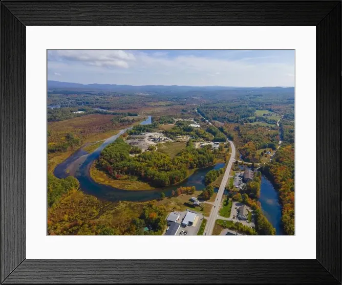 Framed Print : Tilton Road and Winnipesaukee River aerial view with fall foliage, Town of Tilton, New Hampshire NH, USA Framed Print : Tilton Road and Winnipesaukee River aerial view with fall foliage, Town of Tilton, New Hampshire NH, USA