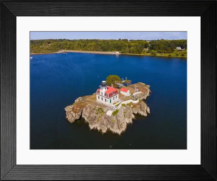 Framed Print : Aerial view of Pomham Rocks Lighthouse on Providence River near Narragansett Bay in East Providence Framed Print : Aerial view of Pomham Rocks Lighthouse on Providence River near Narragansett Bay in East Providence