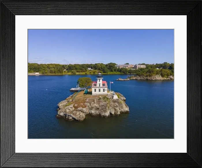 Framed Print : Aerial view of Pomham Rocks Lighthouse on Providence River near Narragansett Bay in East Providence Framed Print : Aerial view of Pomham Rocks Lighthouse on Providence River near Narragansett Bay in East Providence