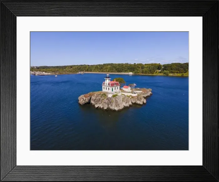 Framed Print : Aerial view of Pomham Rocks Lighthouse on Providence River near Narragansett Bay in East Providence Framed Print : Aerial view of Pomham Rocks Lighthouse on Providence River near Narragansett Bay in East Providence