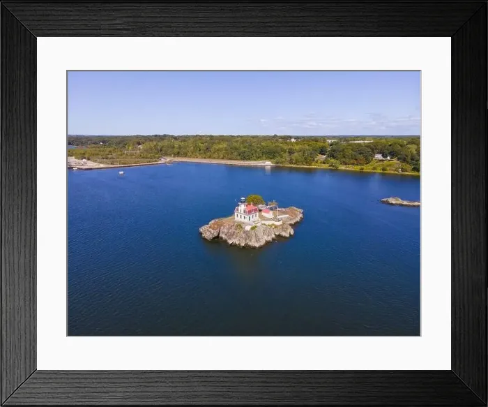 Framed Print : Aerial view of Pomham Rocks Lighthouse on Providence River near Narragansett Bay in East Providence Framed Print : Aerial view of Pomham Rocks Lighthouse on Providence River near Narragansett Bay in East Providence