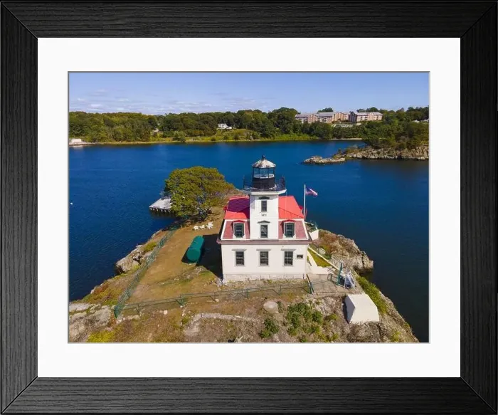 Framed Print : Aerial view of Pomham Rocks Lighthouse on Providence River near Narragansett Bay in East Providence Framed Print : Aerial view of Pomham Rocks Lighthouse on Providence River near Narragansett Bay in East Providence