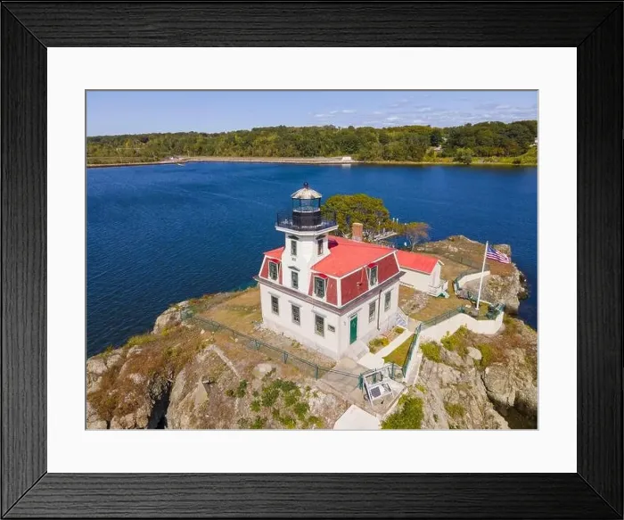 Framed Print : Aerial view of Pomham Rocks Lighthouse on Providence River near Narragansett Bay in East Providence Framed Print : Aerial view of Pomham Rocks Lighthouse on Providence River near Narragansett Bay in East Providence