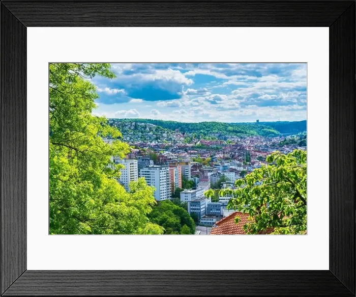 Framed Print : Germany, Stuttgart city houses and roofs of the cityscape, aerial drone view above the skyline of the famous metropolis Framed Print : Germany, Stuttgart city houses and roofs of the cityscape, aerial drone view above the skyline of the famous metropolis