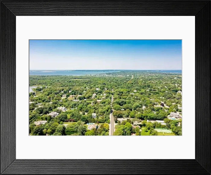 Framed Print : Aerial view of Hill street and distant Hampton Bays Framed Print : Aerial view of Hill street and distant Hampton Bays