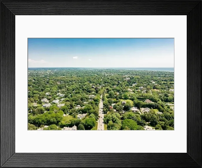 Framed Print : Aerial view of Hill street looking east in Southampton, NY Framed Print : Aerial view of Hill street looking east in Southampton, NY